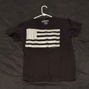 Ring of Fire Black Tee with Silver Flag Graphic